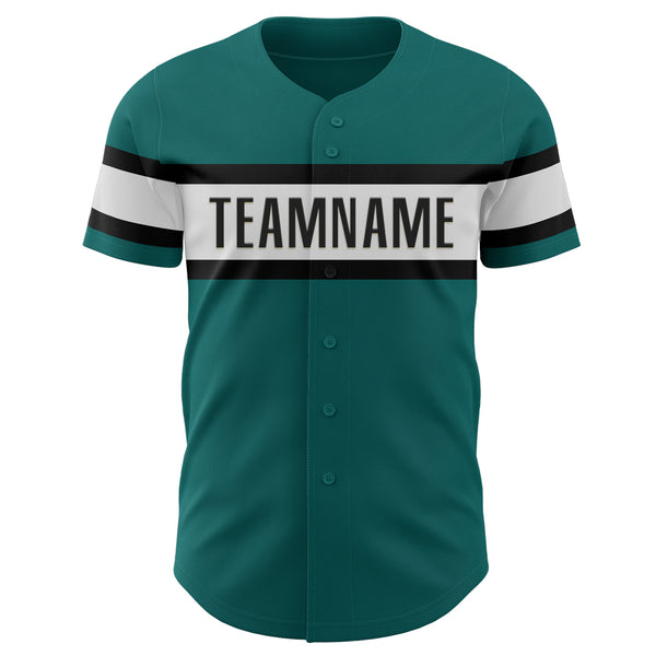 Custom Teal White-Black Authentic Baseball Jersey