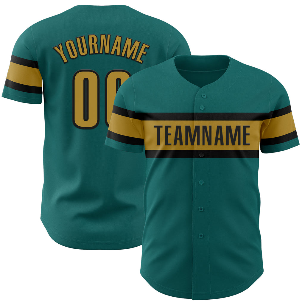 Custom Teal Old Gold-Black Authentic Baseball Jersey