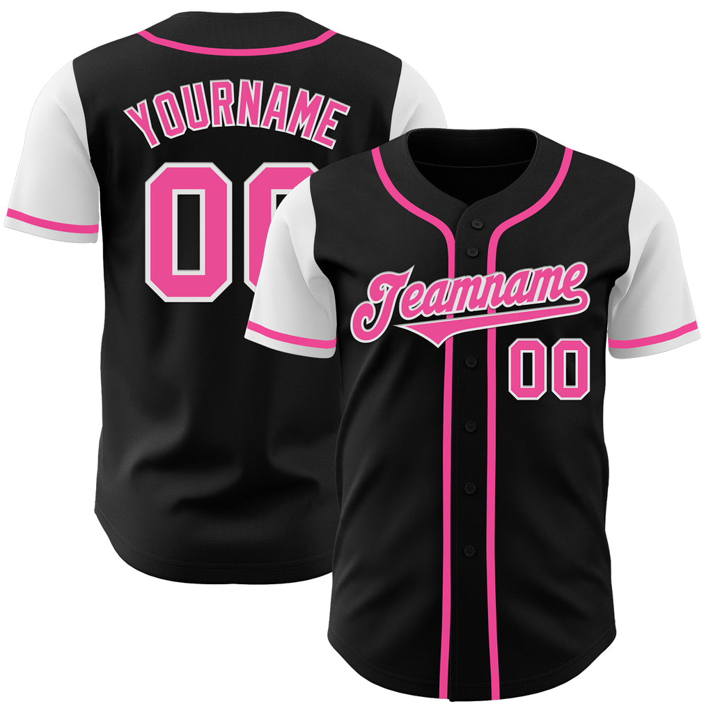 Custom Black Pink-White Authentic Two Tone Baseball Jersey