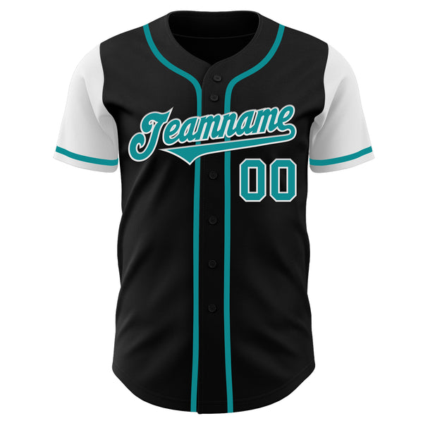 Custom Black Teal-White Authentic Two Tone Baseball Jersey