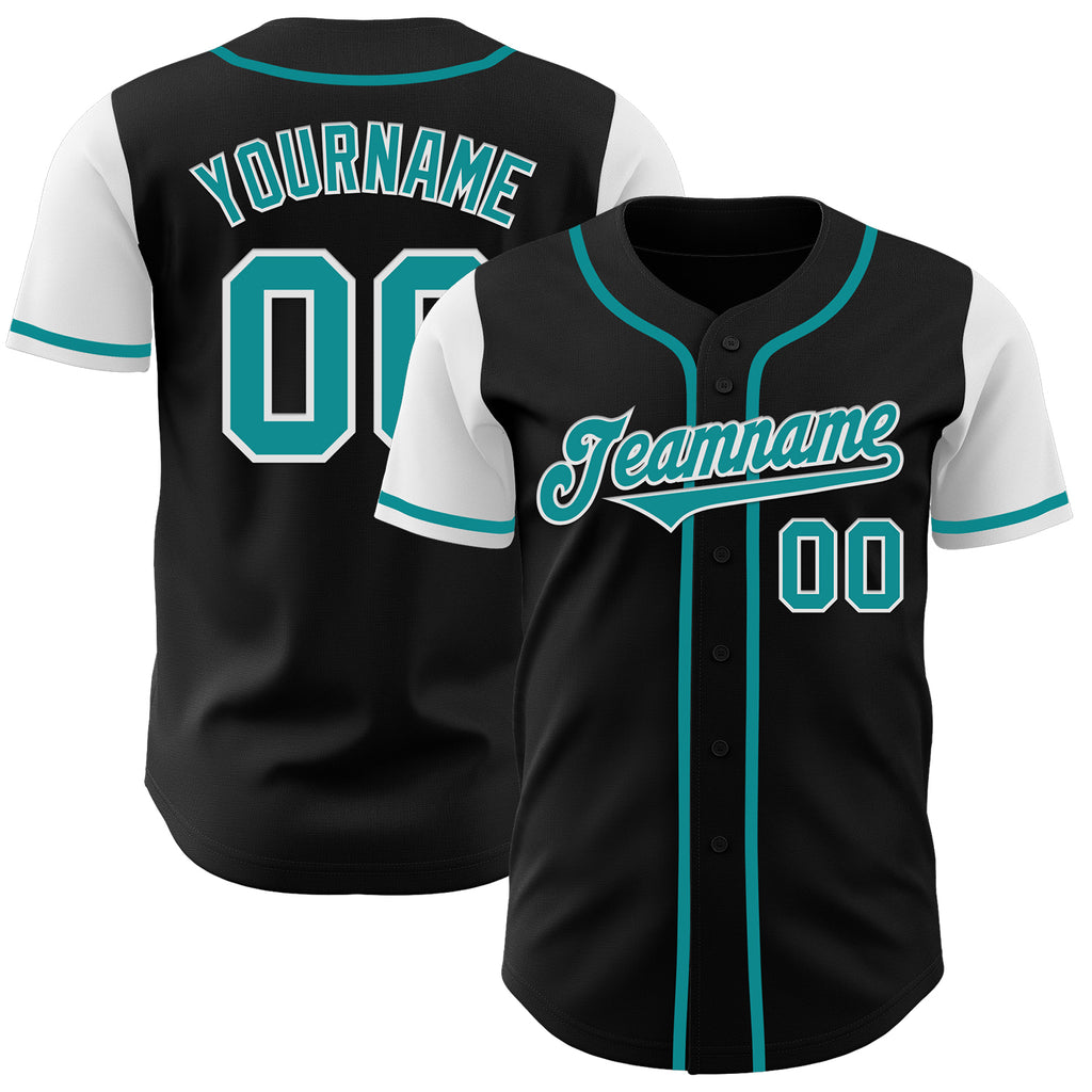 Custom Black Teal-White Authentic Two Tone Baseball Jersey