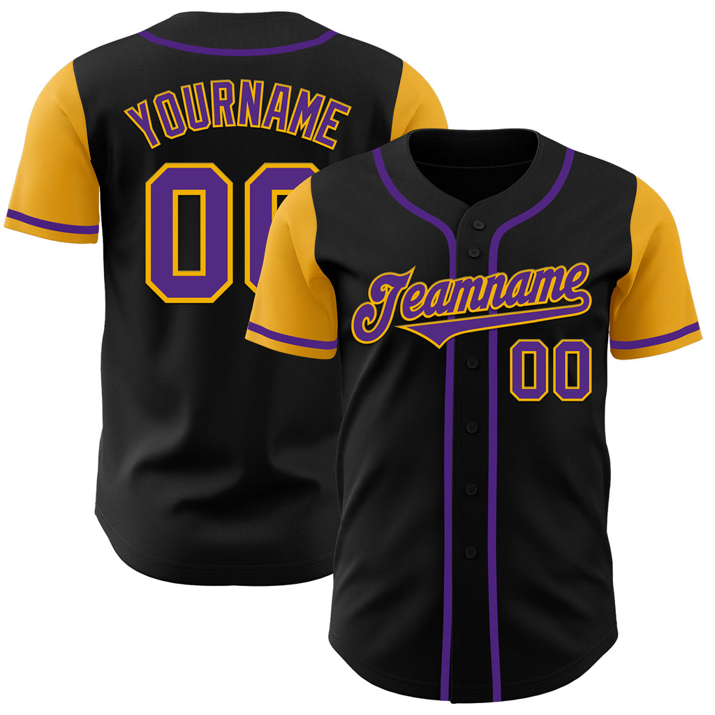 Custom Black Purple-Gold Authentic Two Tone Baseball Jersey