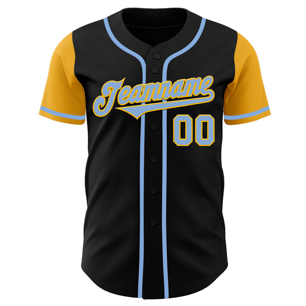 Custom Black Light Blue-Gold Authentic Two Tone Baseball Jersey