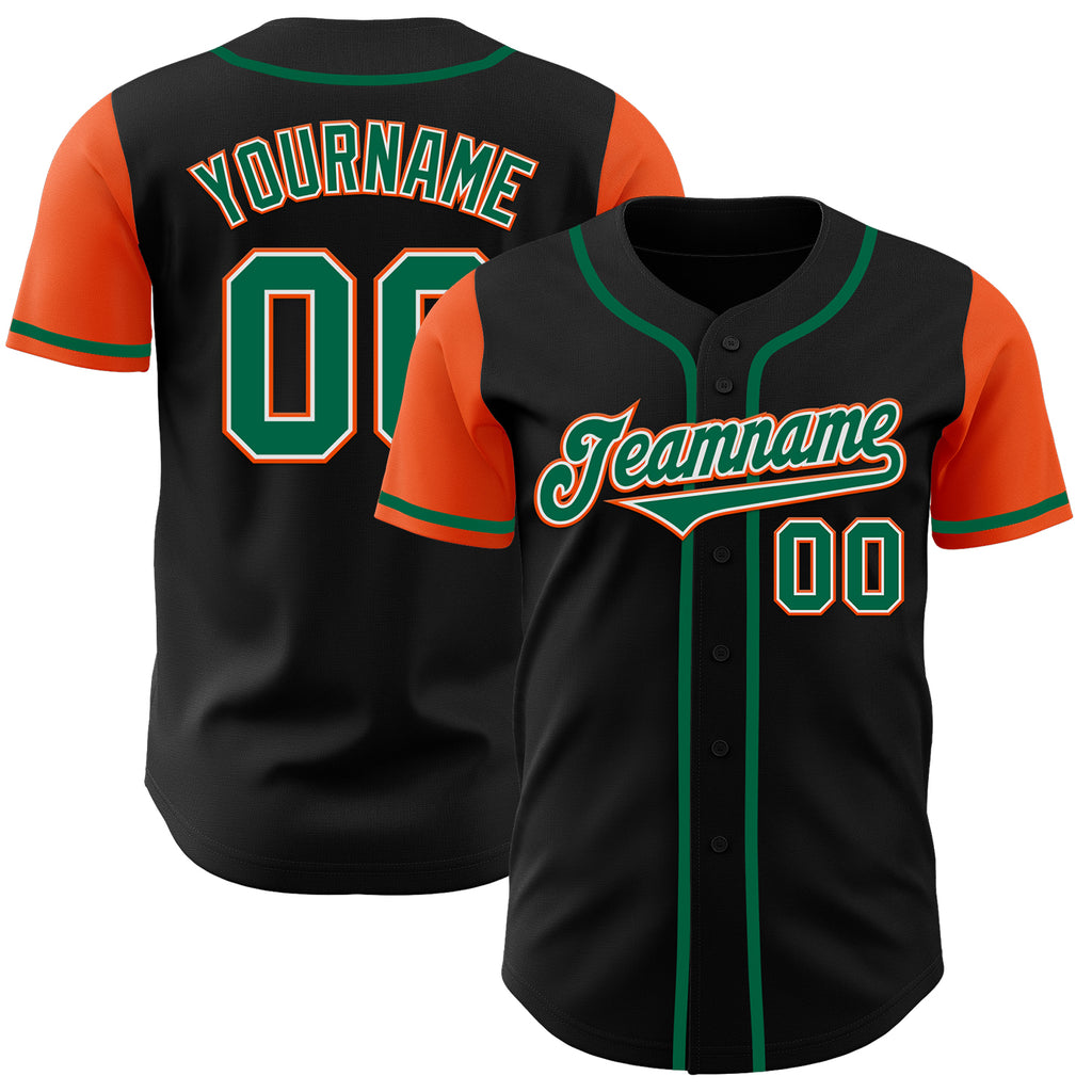 Custom Black Kelly Green-Orange Authentic Two Tone Baseball Jersey