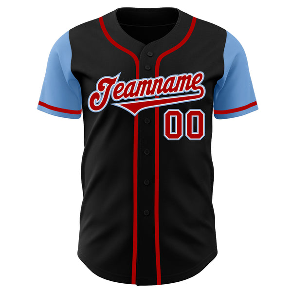 Custom Black Red-Light Blue Authentic Two Tone Baseball Jersey