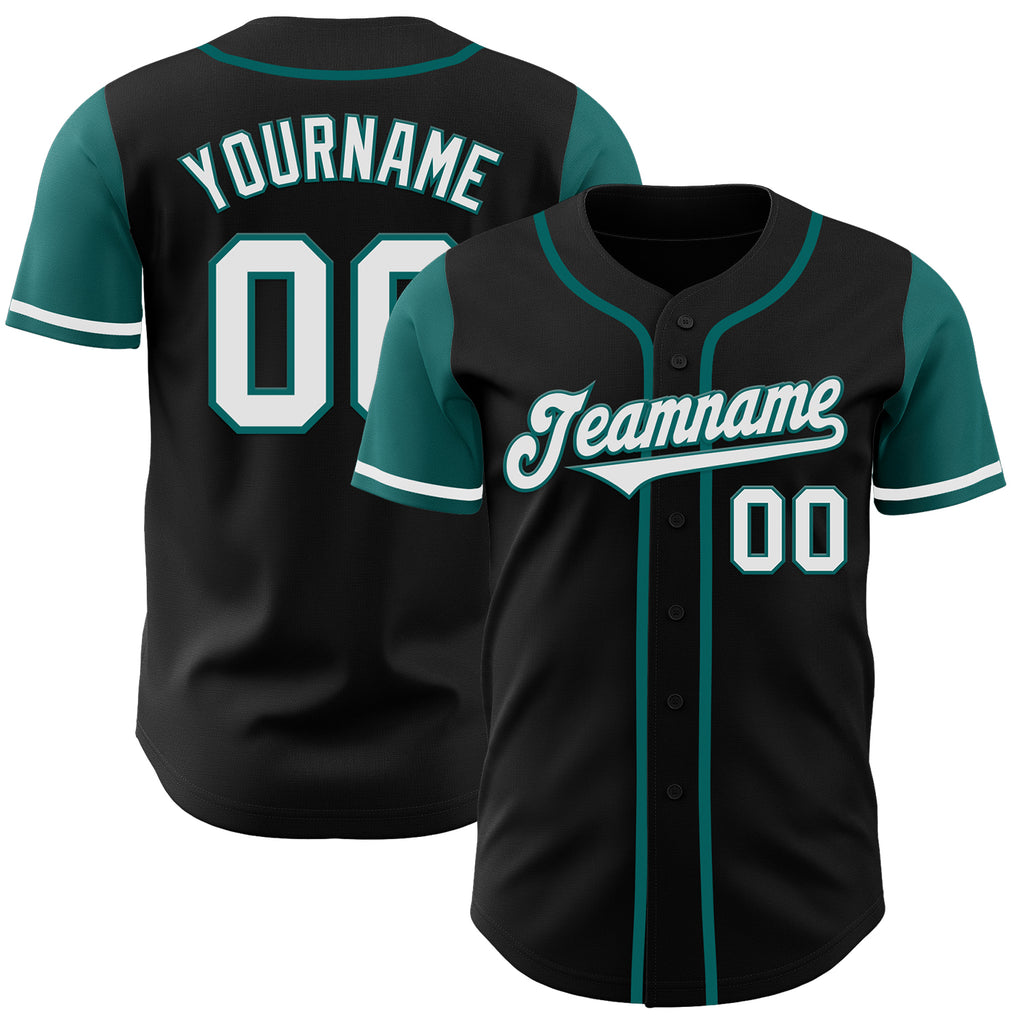 Custom Black White-Teal Authentic Two Tone Baseball Jersey