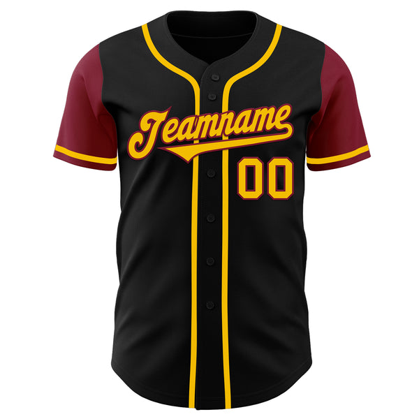 Custom Black Gold-Crimson Authentic Two Tone Baseball Jersey