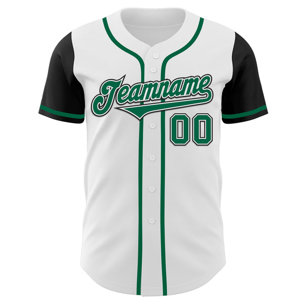 Custom White Kelly Green-Black Authentic Two Tone Baseball Jersey