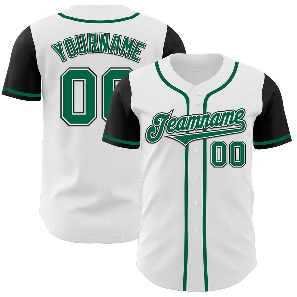 Custom White Kelly Green-Black Authentic Two Tone Baseball Jersey