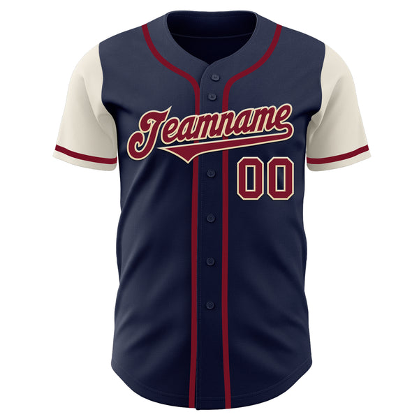 Custom Navy Crimson-Cream Authentic Two Tone Baseball Jersey