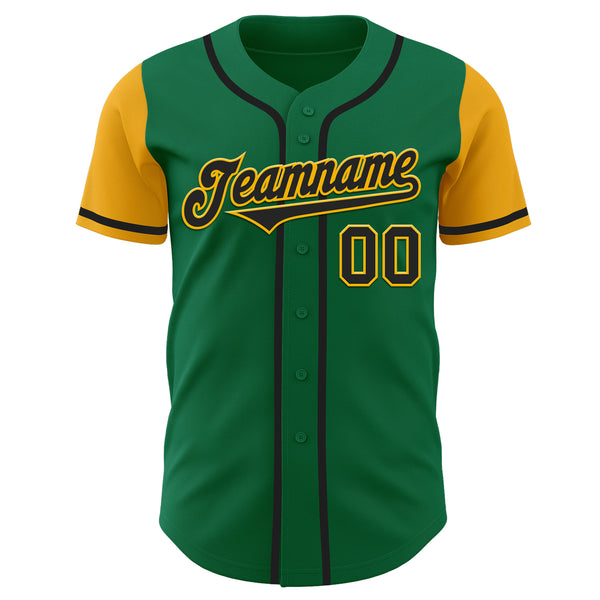 Custom Kelly Green Black-Gold Authentic Two Tone Baseball Jersey