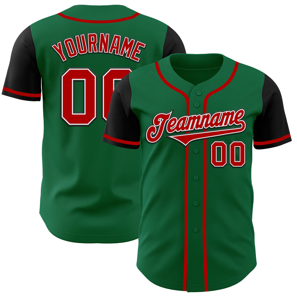 Custom Kelly Green Red-Black Authentic Two Tone Baseball Jersey