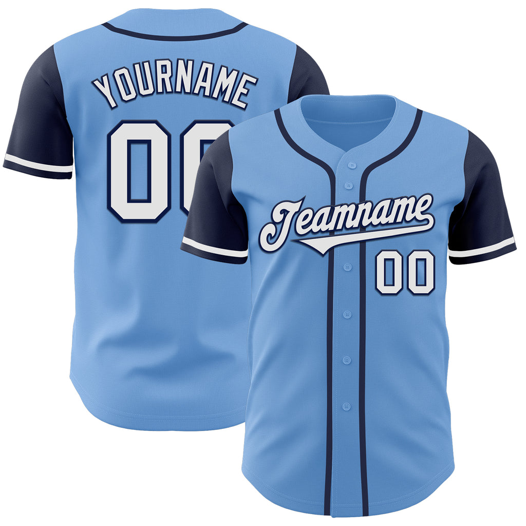 Custom Light Blue White-Navy Authentic Two Tone Baseball Jersey