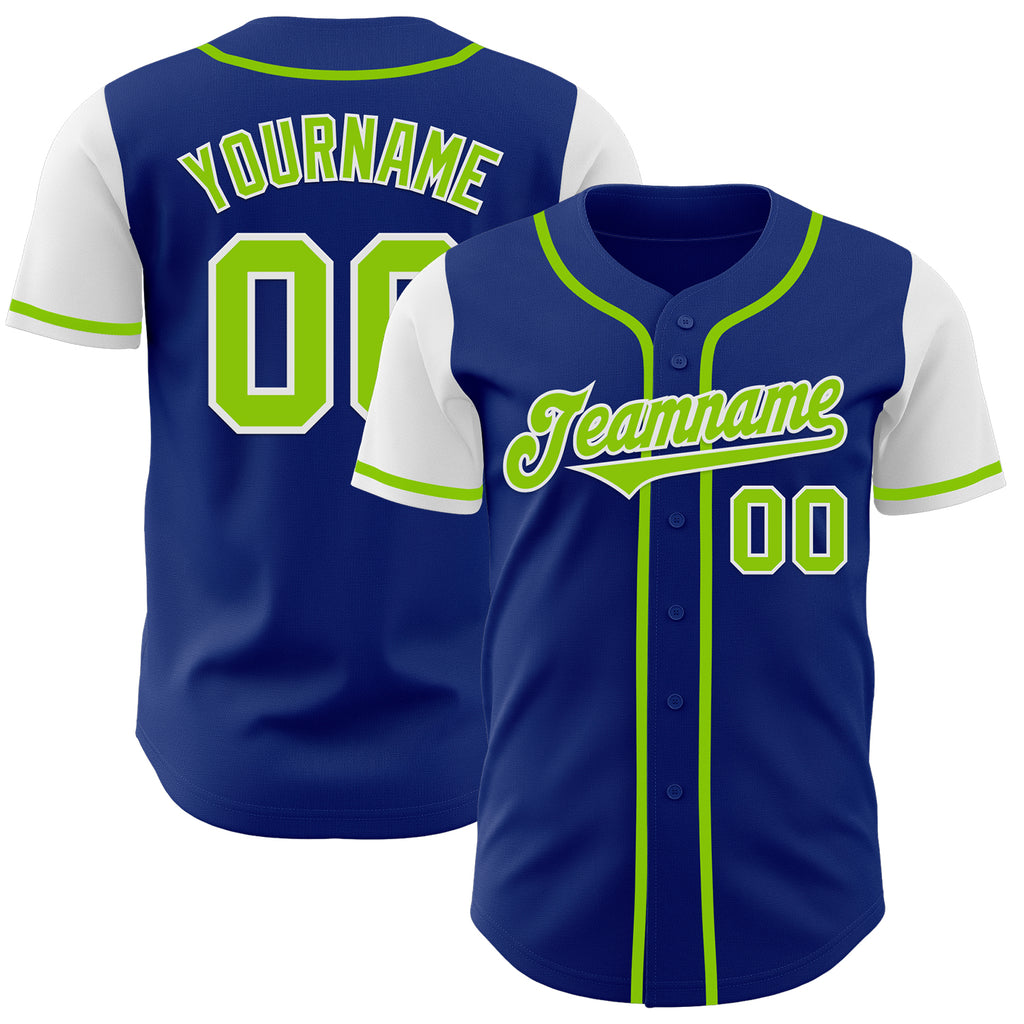 Custom Royal Neon Green-White Authentic Two Tone Baseball Jersey