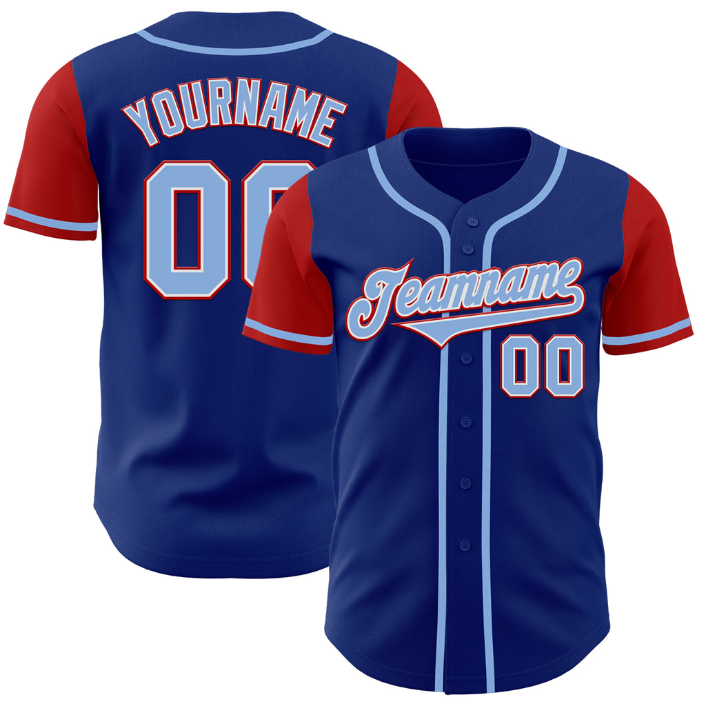 Custom Royal Light Blue-Red Authentic Two Tone Baseball Jersey