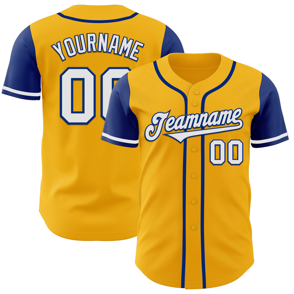 Custom Gold White-Royal Authentic Two Tone Baseball Jersey