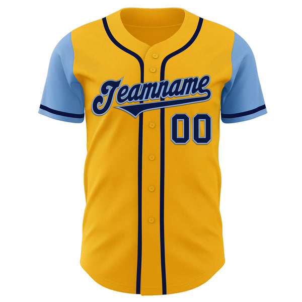 Custom Gold Navy-Light Blue Authentic Two Tone Baseball Jersey