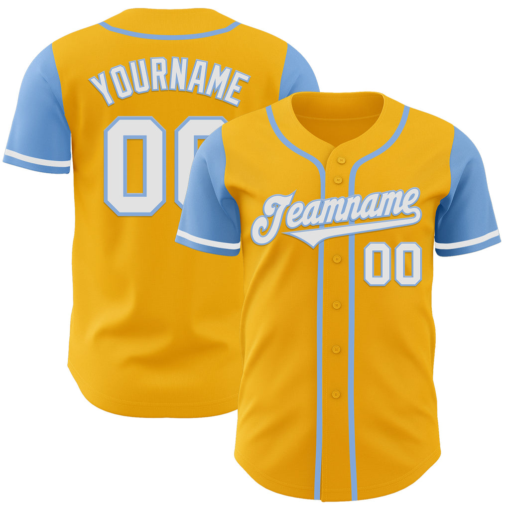 Custom Gold White-Light Blue Authentic Two Tone Baseball Jersey