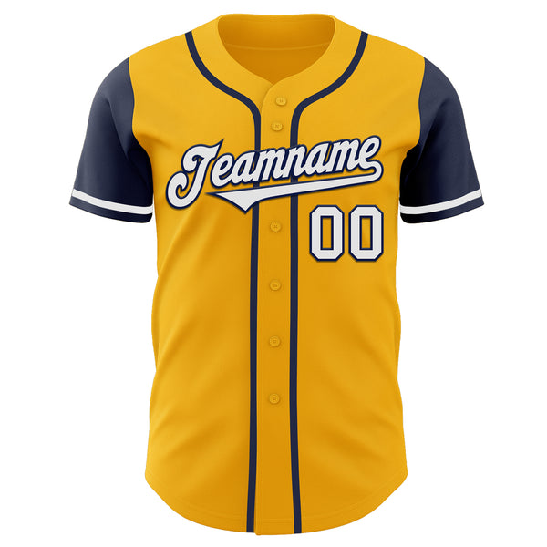 Custom Gold White-Navy Authentic Two Tone Baseball Jersey