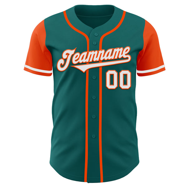 Custom Teal White-Orange Authentic Two Tone Baseball Jersey