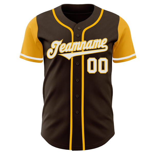 Custom Brown White-Gold Authentic Two Tone Baseball Jersey