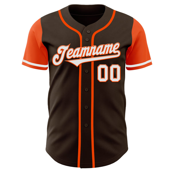 Custom Brown White-Orange Authentic Two Tone Baseball Jersey