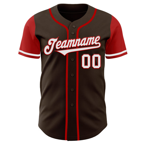 Custom Brown White-Red Authentic Two Tone Baseball Jersey