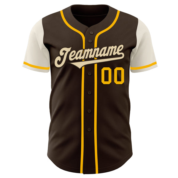 Custom Brown Gold-Cream Authentic Two Tone Baseball Jersey