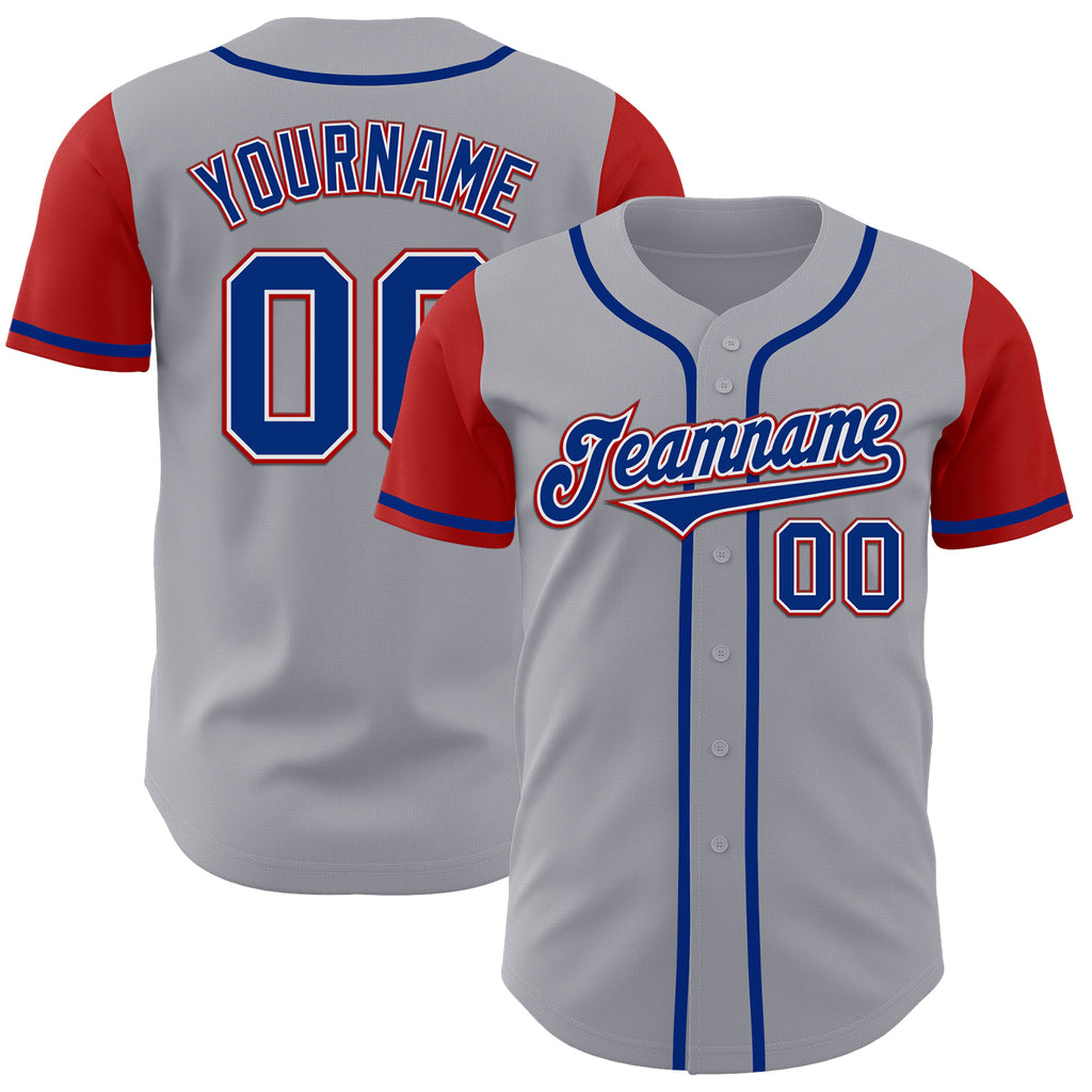 Custom Gray Royal-Red Authentic Two Tone Baseball Jersey