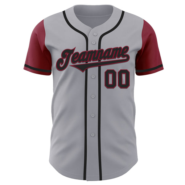 Custom Gray Black-Crimson Authentic Two Tone Baseball Jersey