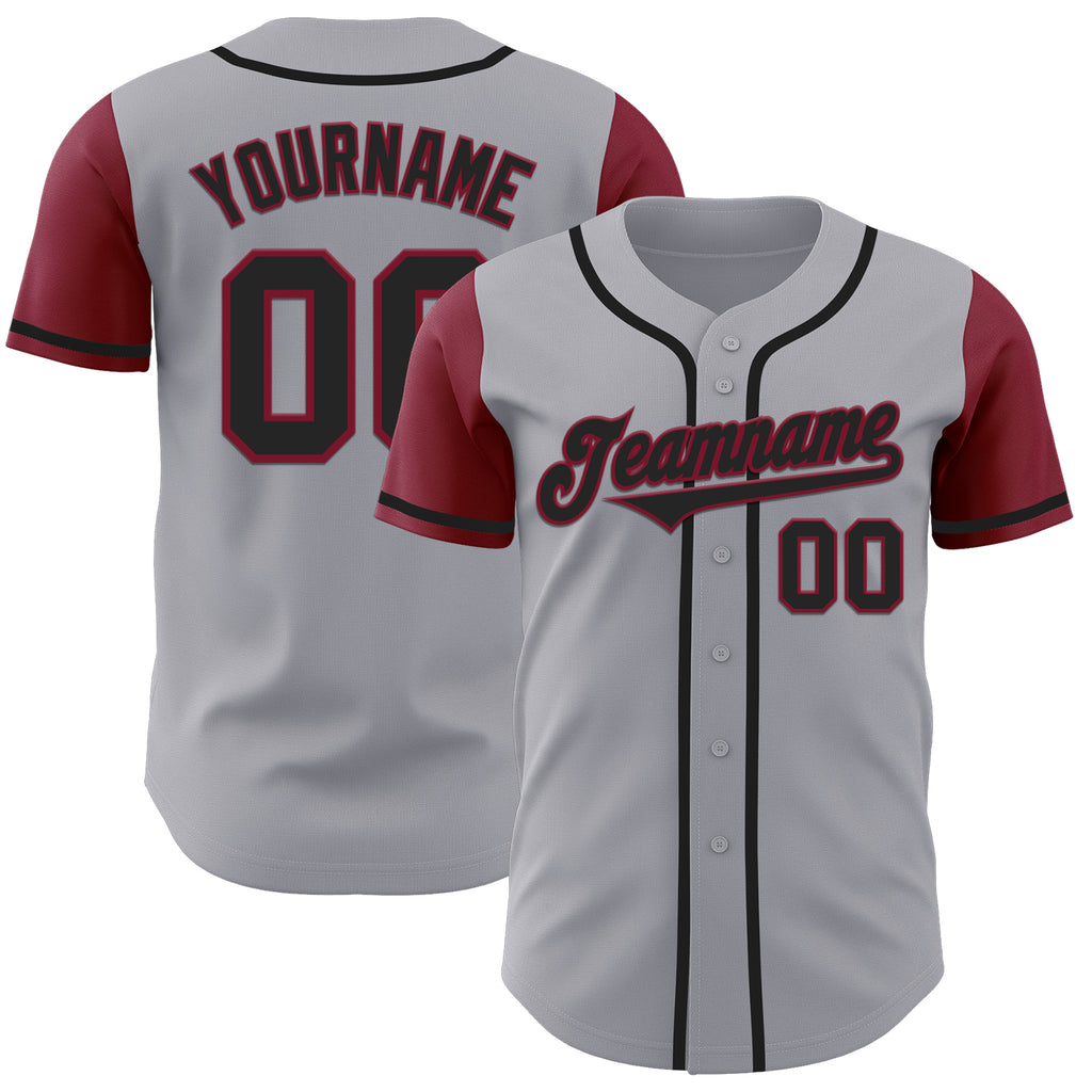 Custom Gray Black-Crimson Authentic Two Tone Baseball Jersey