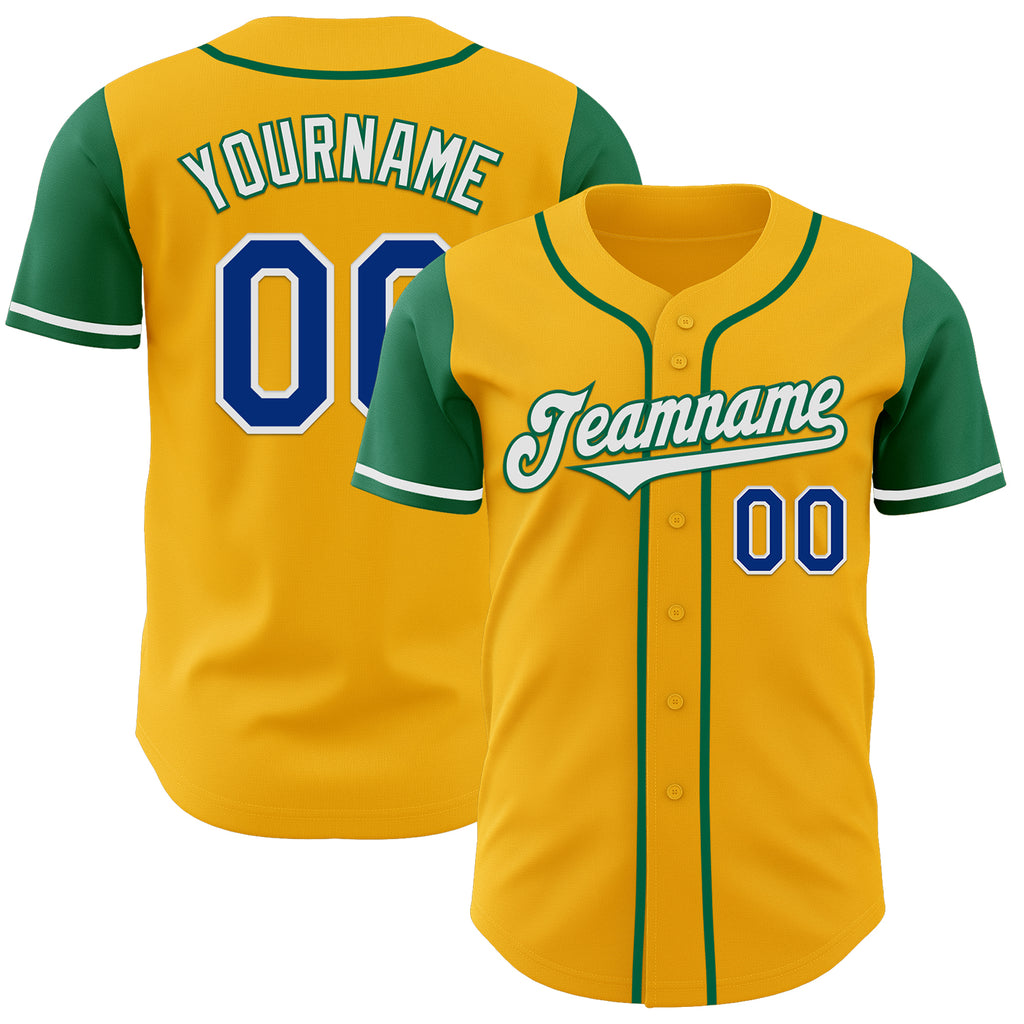 Custom Gold Royal-Kelly Green Authentic Two Tone Baseball Jersey