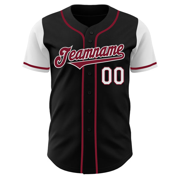 Custom Black Crimson-White Authentic Two Tone Baseball Jersey