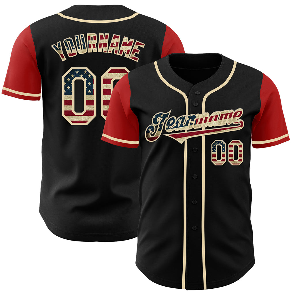 Custom Black Vintage USA Flag Cream-Red Authentic Two Tone Baseball Jersey