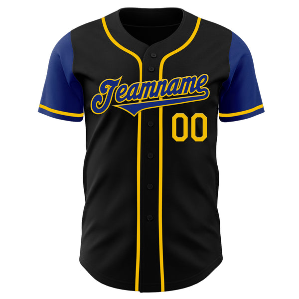 Custom Black Royal-Yellow Authentic Two Tone Baseball Jersey