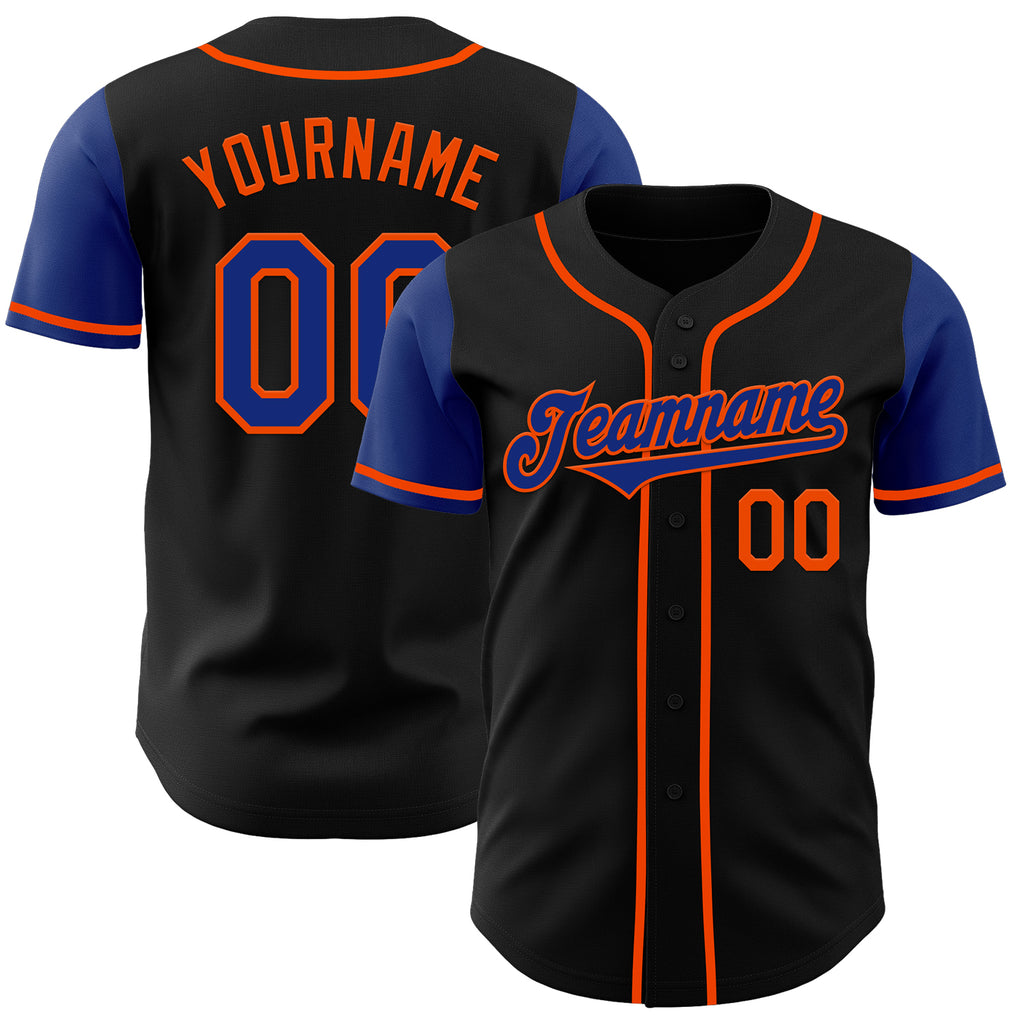 Custom Black Royal-Orange Authentic Two Tone Baseball Jersey