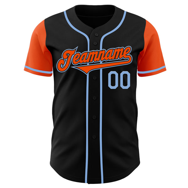 Custom Black Orange-Light Blue Authentic Two Tone Baseball Jersey