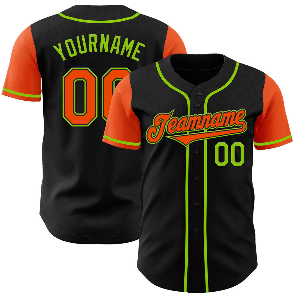 Custom Black Orange-Neon Green Authentic Two Tone Baseball Jersey