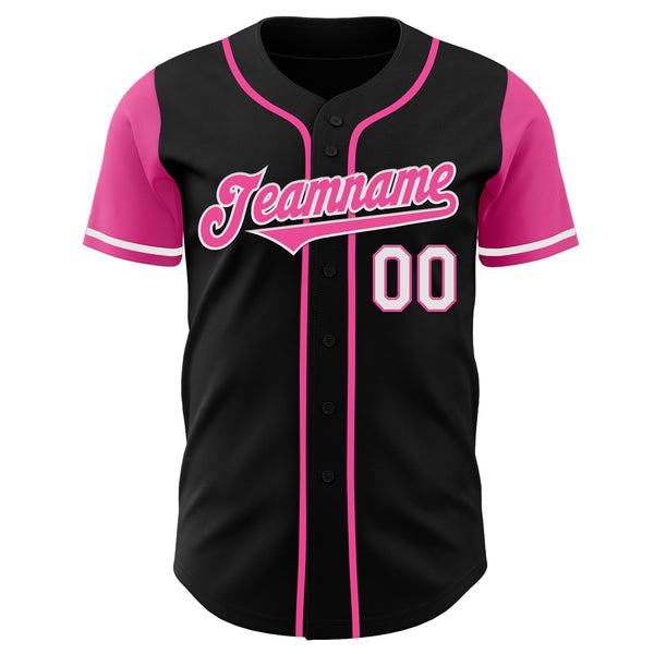 Custom Black Pink-White Authentic Two Tone Baseball Jersey