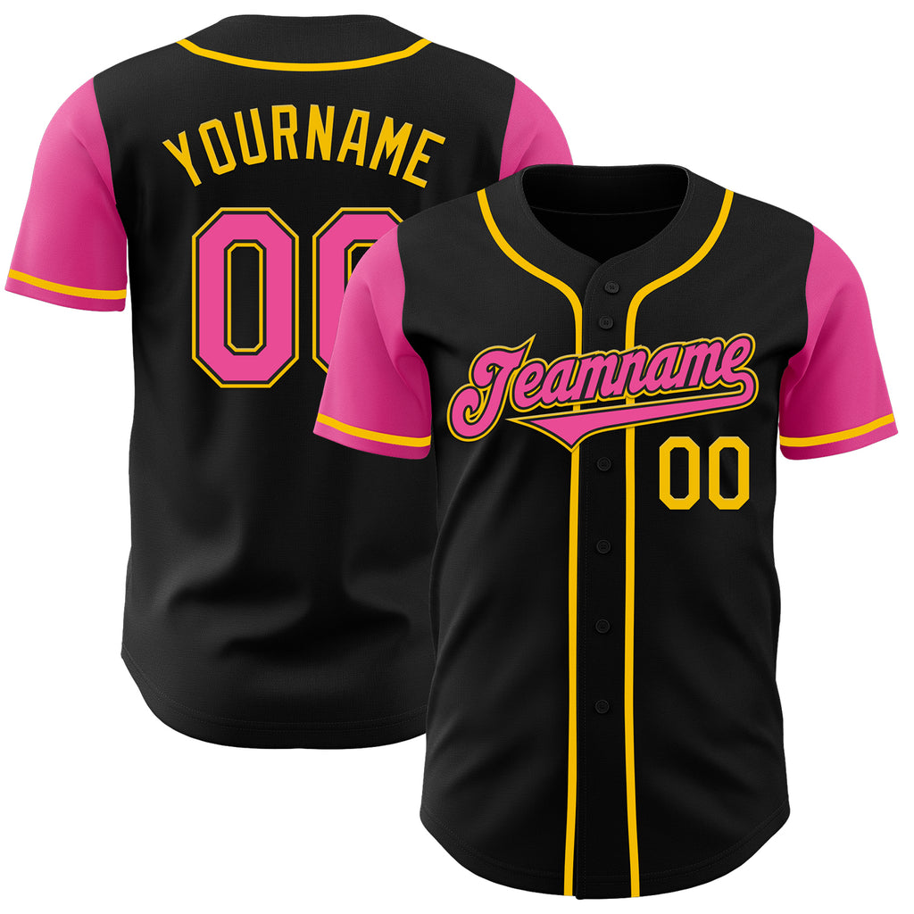 Custom Black Pink-Yellow Authentic Two Tone Baseball Jersey