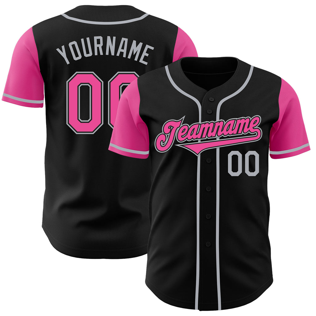 Custom Black Pink-Gray Authentic Two Tone Baseball Jersey