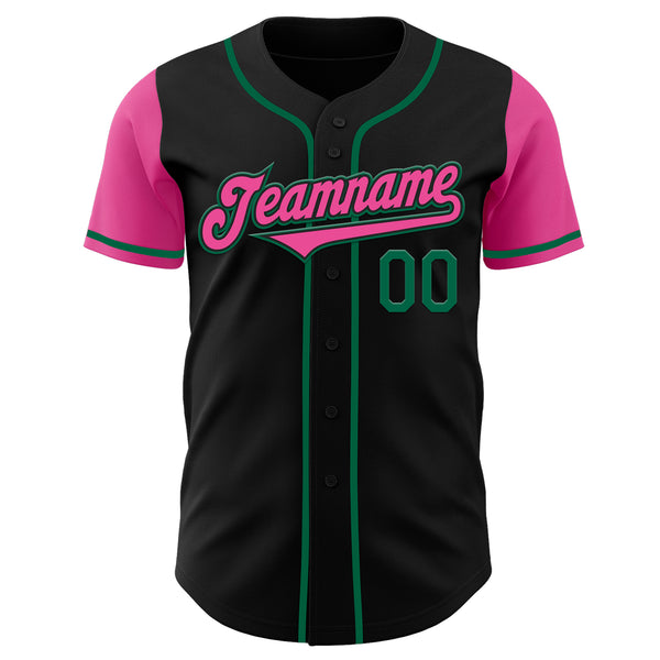 Custom Black Pink-Kelly Green Authentic Two Tone Baseball Jersey