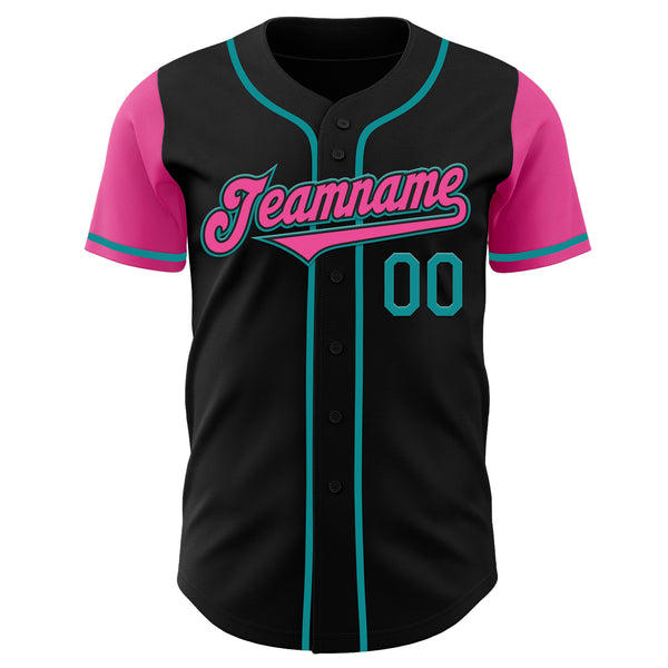 Custom Black Pink-Teal Authentic Two Tone Baseball Jersey