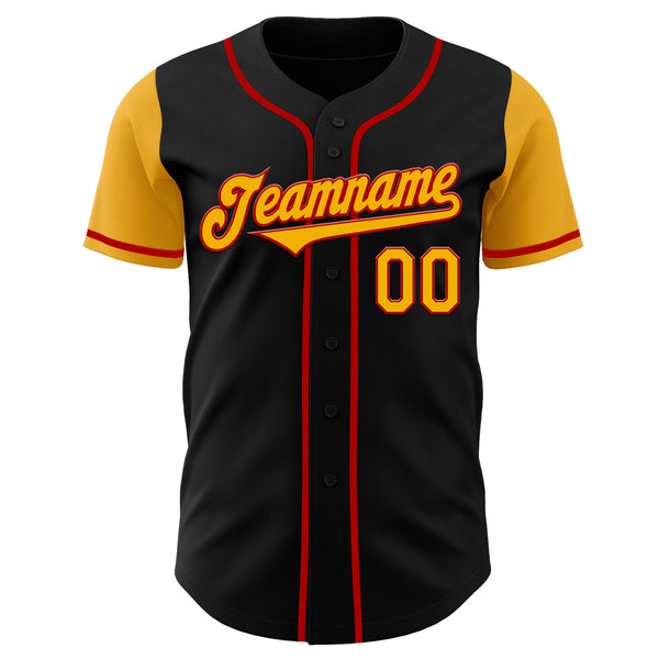 Custom Black Gold-Red Authentic Two Tone Baseball Jersey