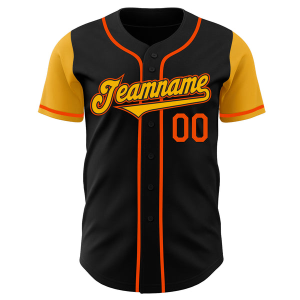 Custom Black Gold-Orange Authentic Two Tone Baseball Jersey