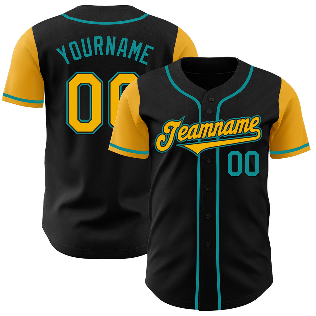 Custom Black Gold-Teal Authentic Two Tone Baseball Jersey