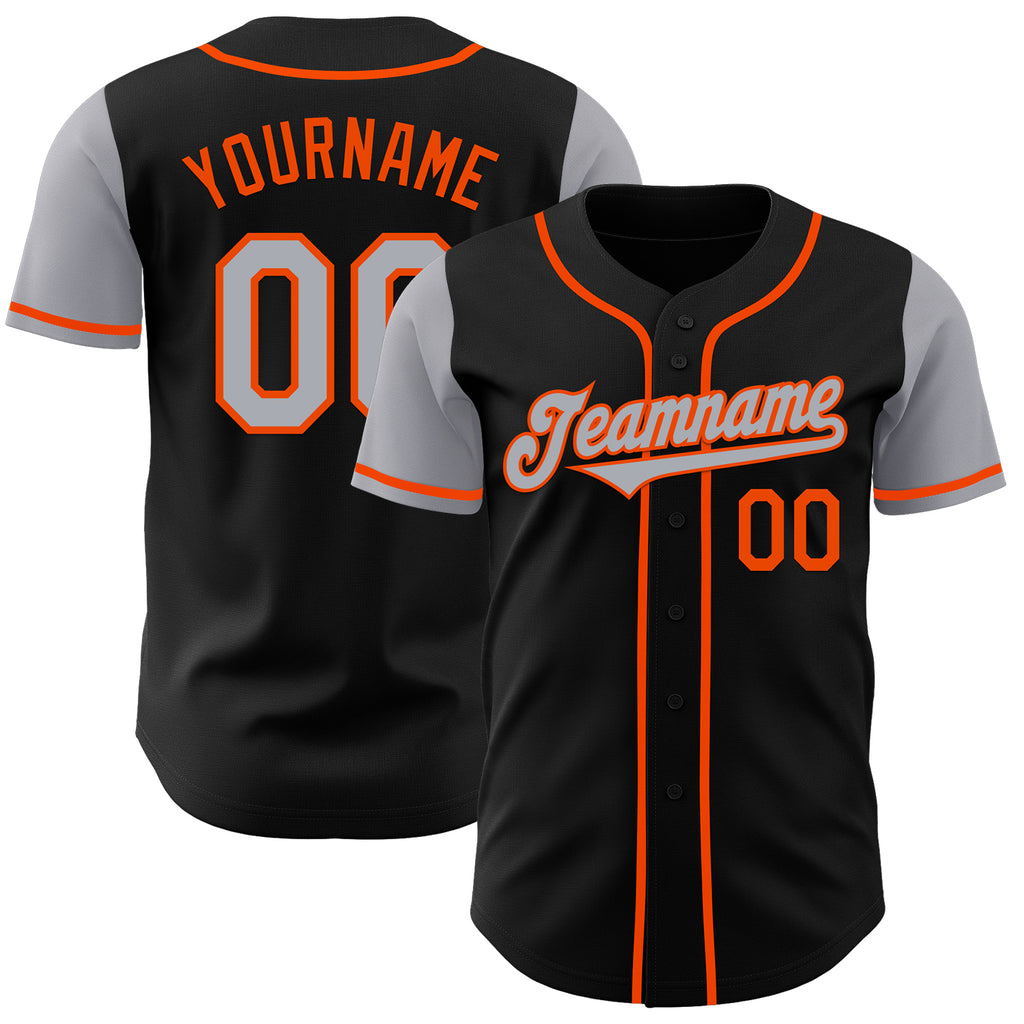 Custom Black Gray-Orange Authentic Two Tone Baseball Jersey