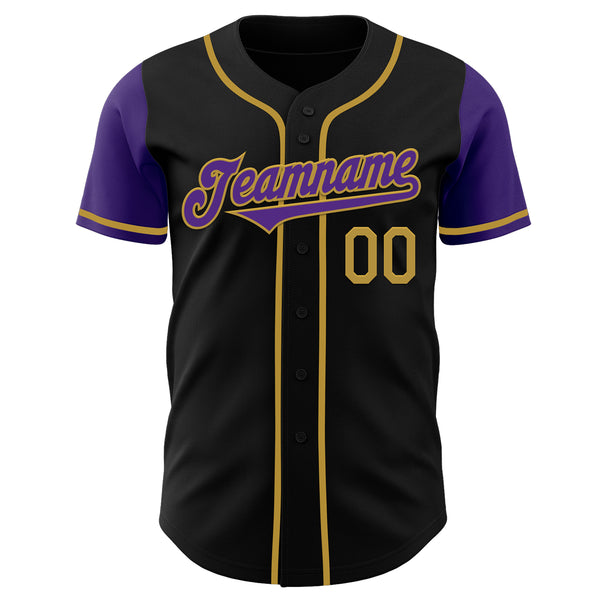 Custom Black Purple-Old Gold Authentic Two Tone Baseball Jersey