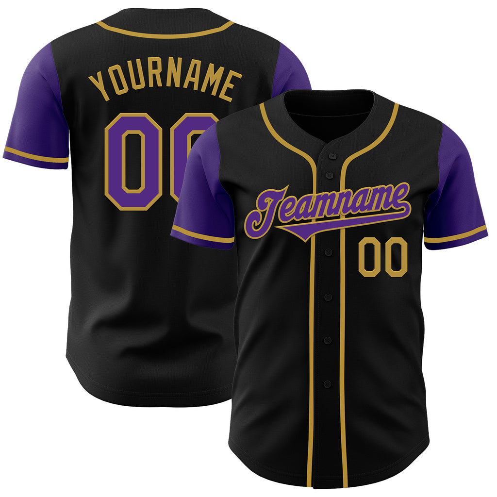 Custom Black Purple-Old Gold Authentic Two Tone Baseball Jersey