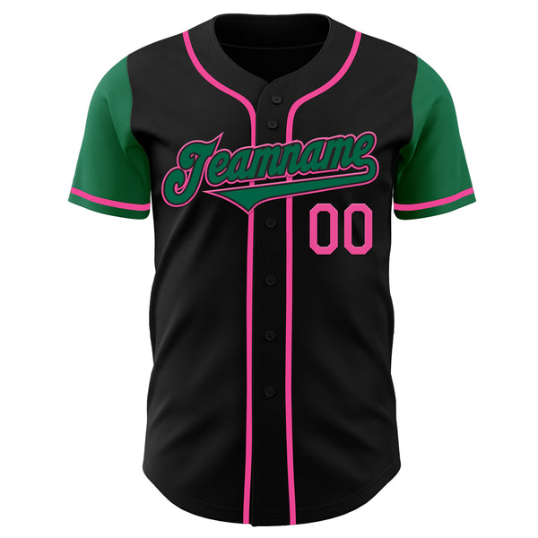 Custom Black Kelly Green-Pink Authentic Two Tone Baseball Jersey